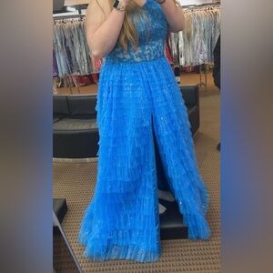 Stunning blue ruffled prom dress